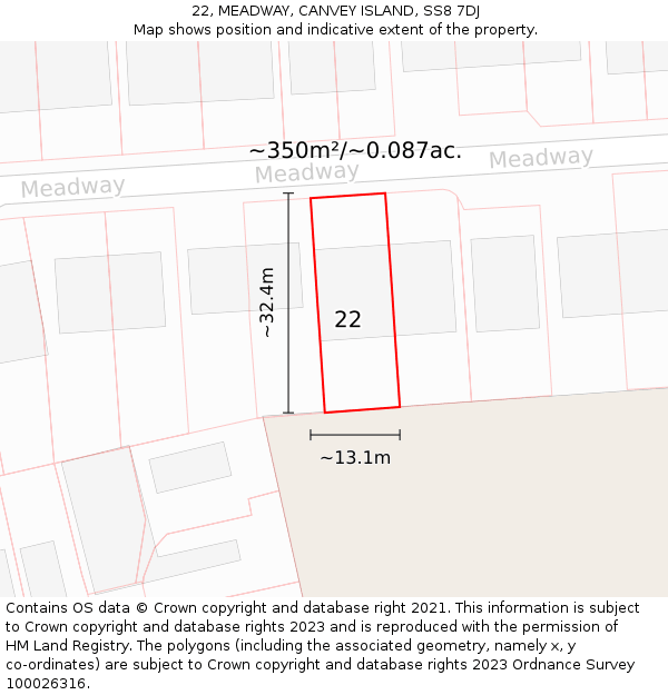 22, MEADWAY, CANVEY ISLAND, SS8 7DJ: Plot and title map