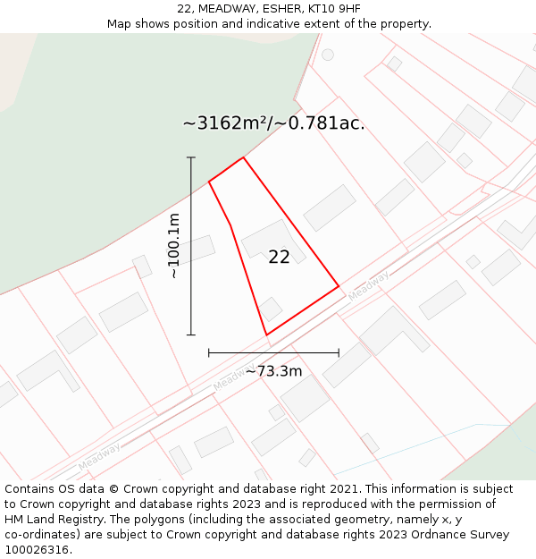 22, MEADWAY, ESHER, KT10 9HF: Plot and title map