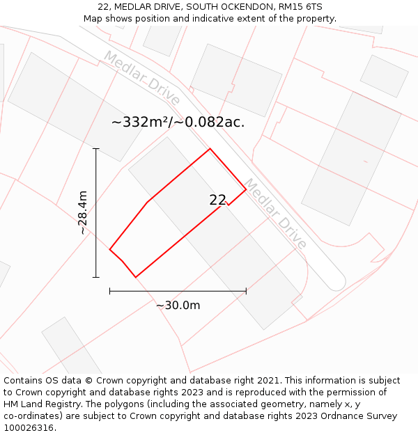 22, MEDLAR DRIVE, SOUTH OCKENDON, RM15 6TS: Plot and title map