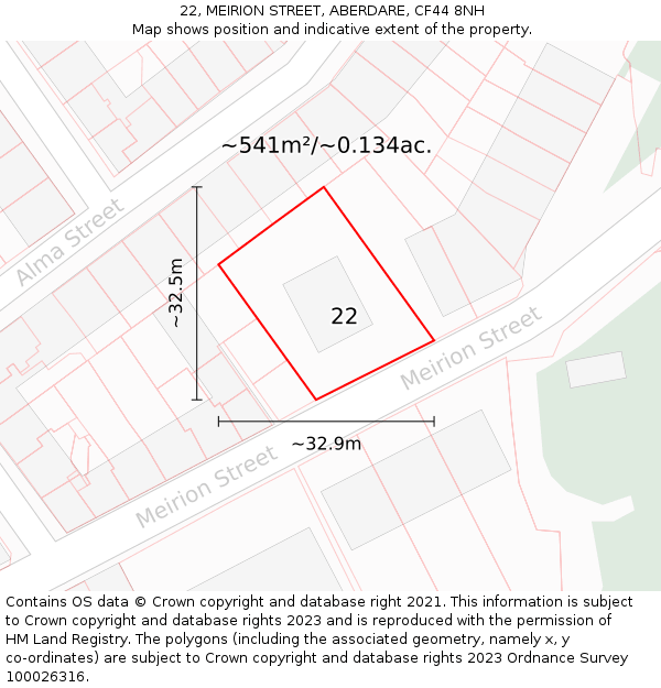 22, MEIRION STREET, ABERDARE, CF44 8NH: Plot and title map