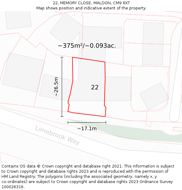 22, MEMORY CLOSE, MALDON, CM9 6XT: Plot and title map