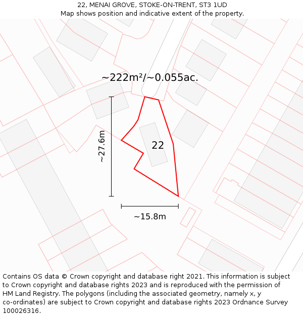 22, MENAI GROVE, STOKE-ON-TRENT, ST3 1UD: Plot and title map