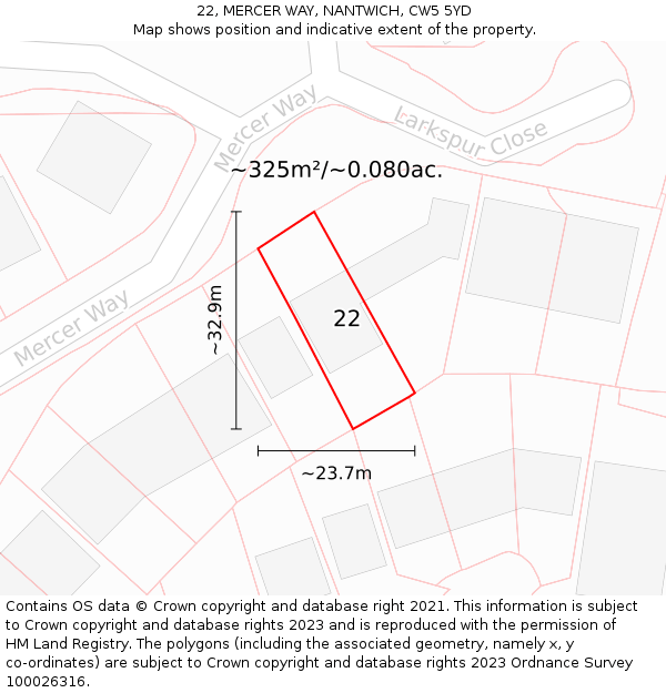 22, MERCER WAY, NANTWICH, CW5 5YD: Plot and title map