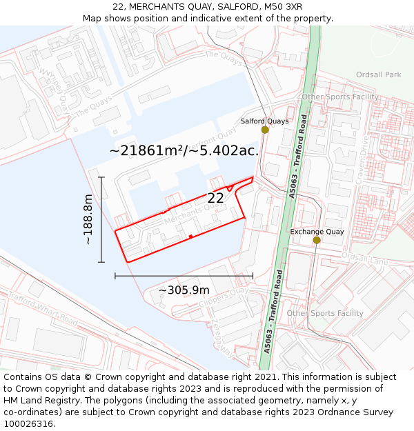 22, MERCHANTS QUAY, SALFORD, M50 3XR: Plot and title map