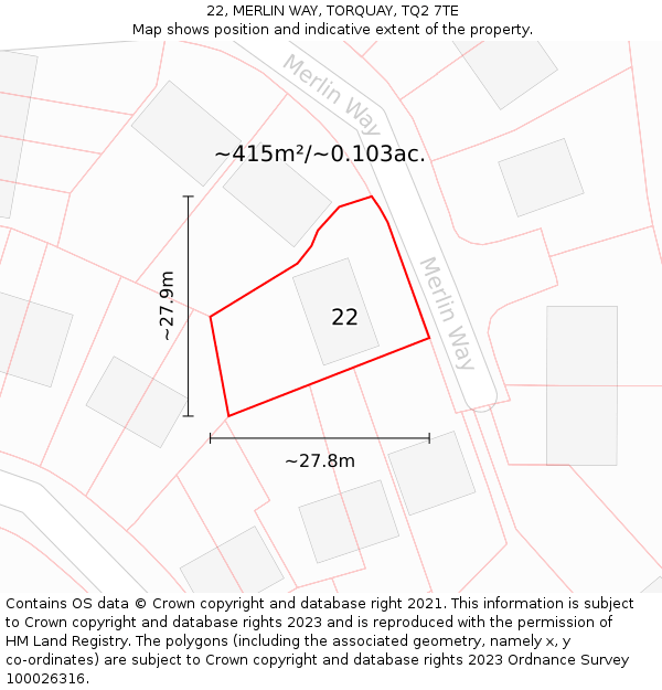 22, MERLIN WAY, TORQUAY, TQ2 7TE: Plot and title map