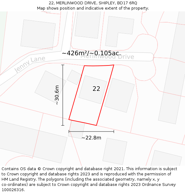 22, MERLINWOOD DRIVE, SHIPLEY, BD17 6RQ: Plot and title map