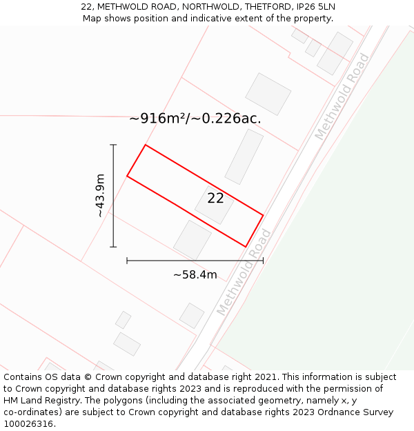 22, METHWOLD ROAD, NORTHWOLD, THETFORD, IP26 5LN: Plot and title map