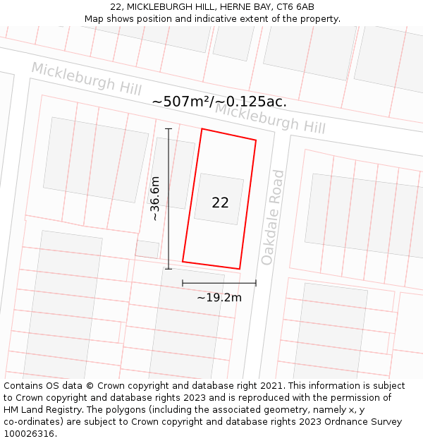 22, MICKLEBURGH HILL, HERNE BAY, CT6 6AB: Plot and title map