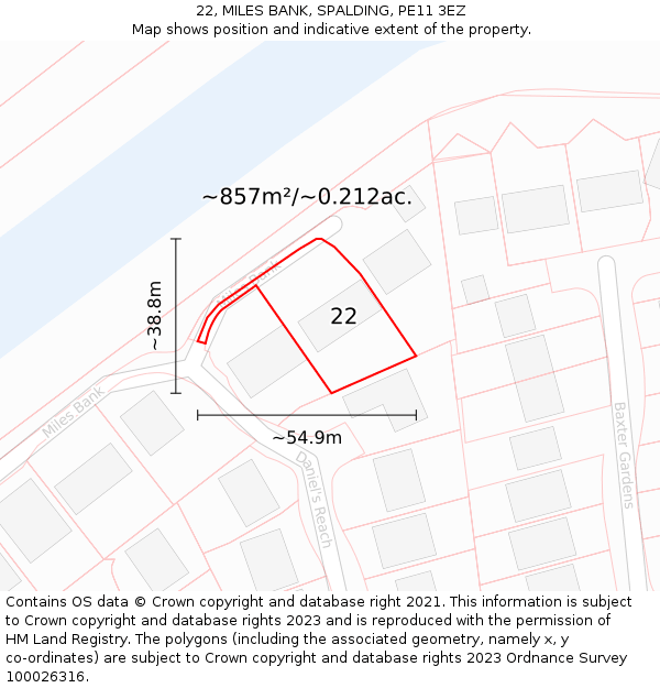 22, MILES BANK, SPALDING, PE11 3EZ: Plot and title map