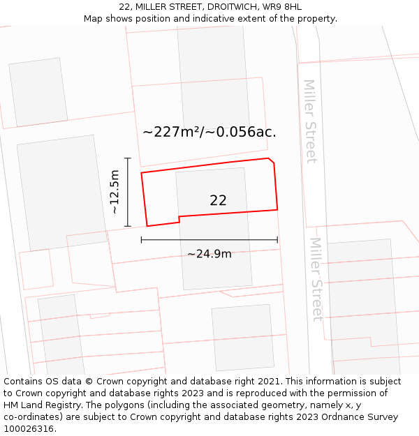 22, MILLER STREET, DROITWICH, WR9 8HL: Plot and title map