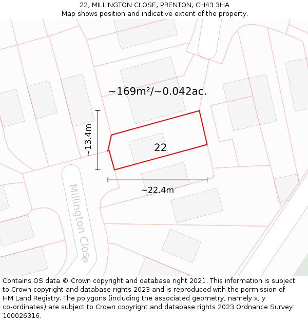 22, MILLINGTON CLOSE, PRENTON, CH43 3HA: Plot and title map