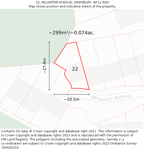 22, MILLWATER AVENUE, DEWSBURY, WF12 9QN: Plot and title map