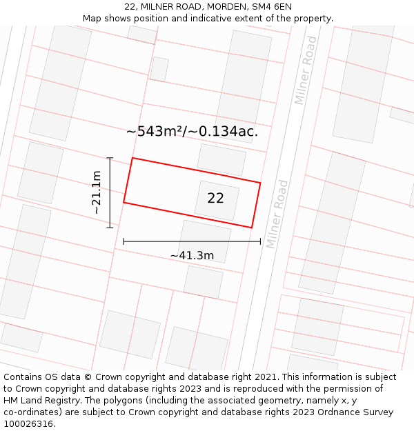 22, MILNER ROAD, MORDEN, SM4 6EN: Plot and title map