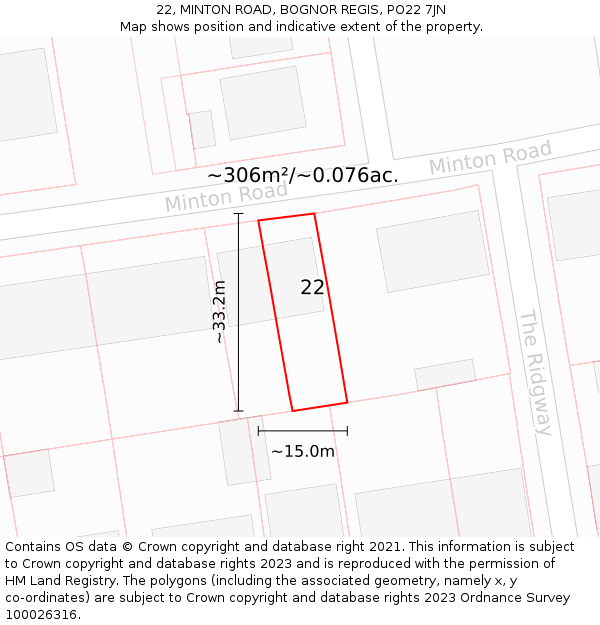 22, MINTON ROAD, BOGNOR REGIS, PO22 7JN: Plot and title map