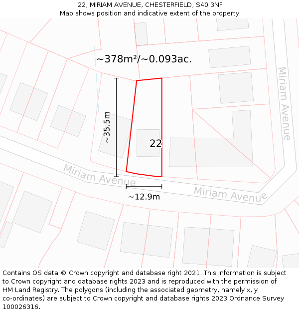 22, MIRIAM AVENUE, CHESTERFIELD, S40 3NF: Plot and title map