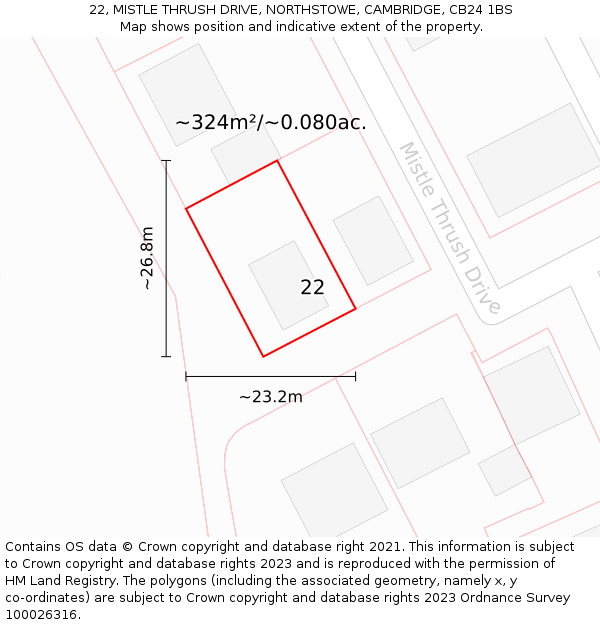 22, MISTLE THRUSH DRIVE, NORTHSTOWE, CAMBRIDGE, CB24 1BS: Plot and title map