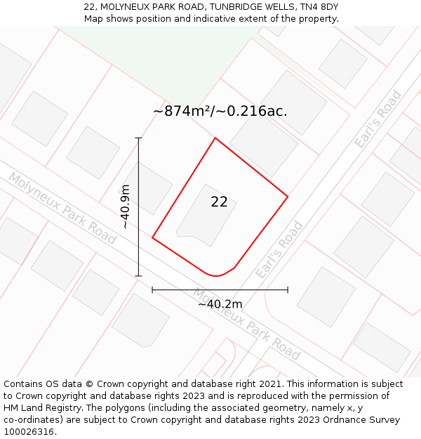 22, MOLYNEUX PARK ROAD, TUNBRIDGE WELLS, TN4 8DY: Plot and title map