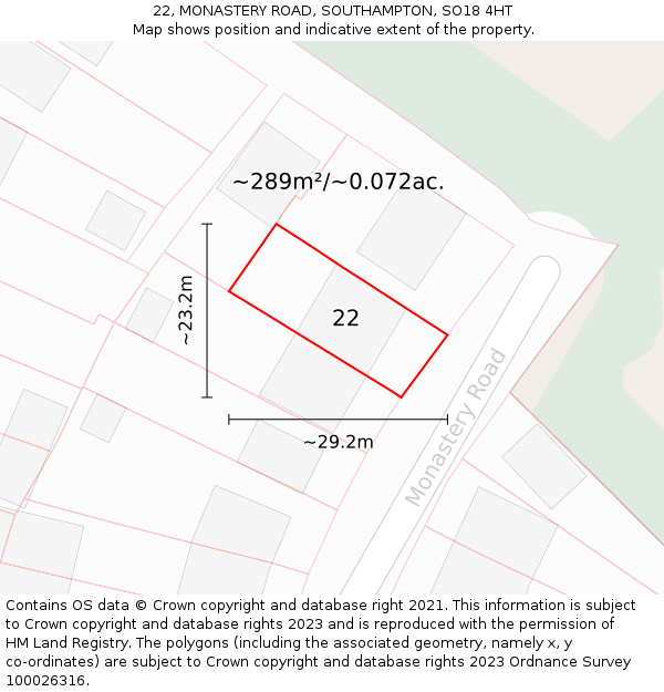 22, MONASTERY ROAD, SOUTHAMPTON, SO18 4HT: Plot and title map