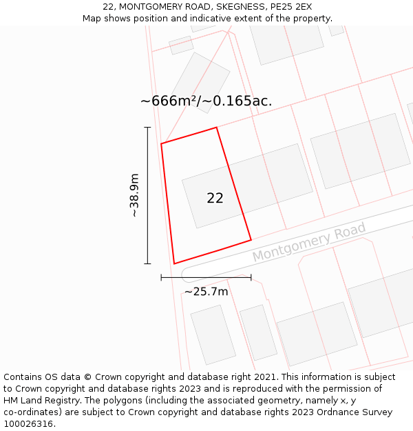 22, MONTGOMERY ROAD, SKEGNESS, PE25 2EX: Plot and title map