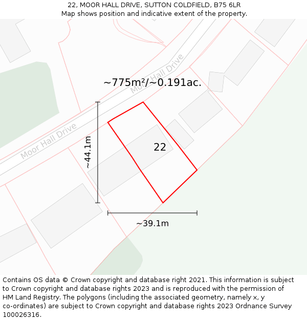 22, MOOR HALL DRIVE, SUTTON COLDFIELD, B75 6LR: Plot and title map