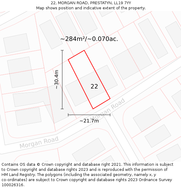 22, MORGAN ROAD, PRESTATYN, LL19 7YY: Plot and title map