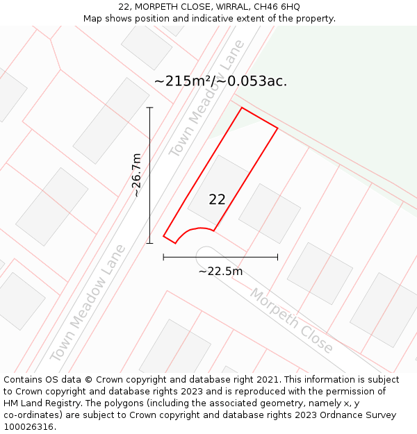 22, MORPETH CLOSE, WIRRAL, CH46 6HQ: Plot and title map