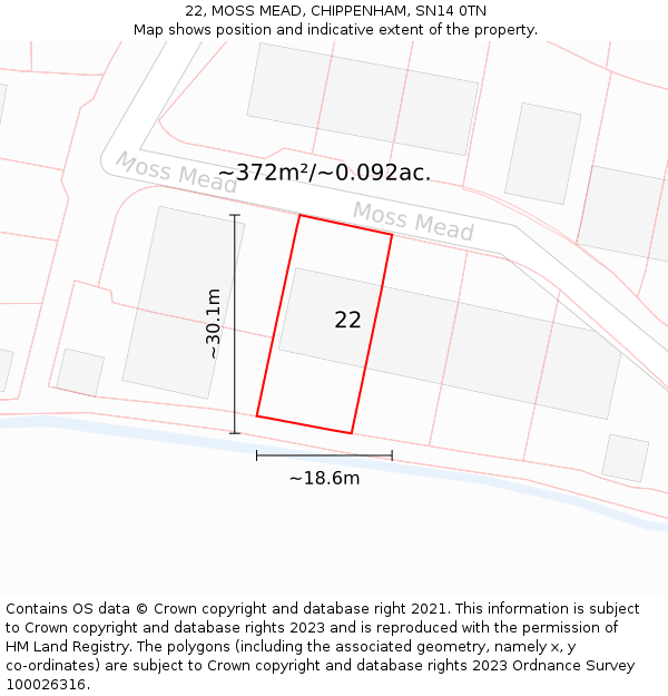 22, MOSS MEAD, CHIPPENHAM, SN14 0TN: Plot and title map