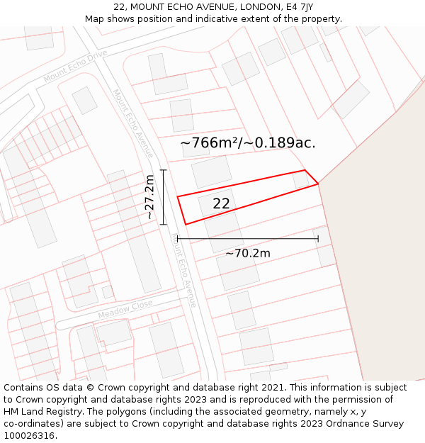 22, MOUNT ECHO AVENUE, LONDON, E4 7JY: Plot and title map