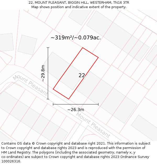22, MOUNT PLEASANT, BIGGIN HILL, WESTERHAM, TN16 3TR: Plot and title map