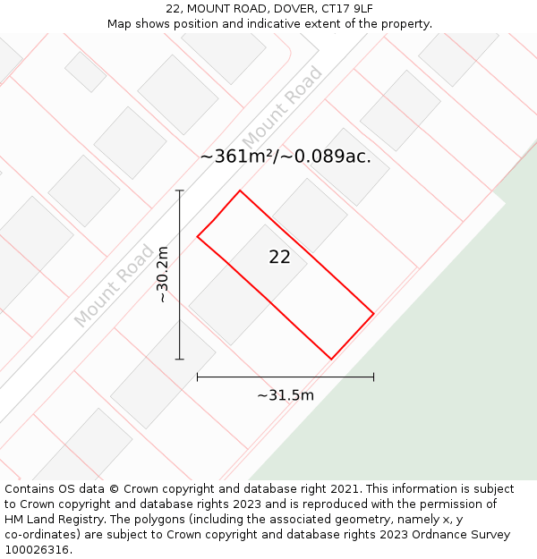 22, MOUNT ROAD, DOVER, CT17 9LF: Plot and title map