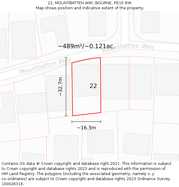 22, MOUNTBATTEN WAY, BOURNE, PE10 9YA: Plot and title map