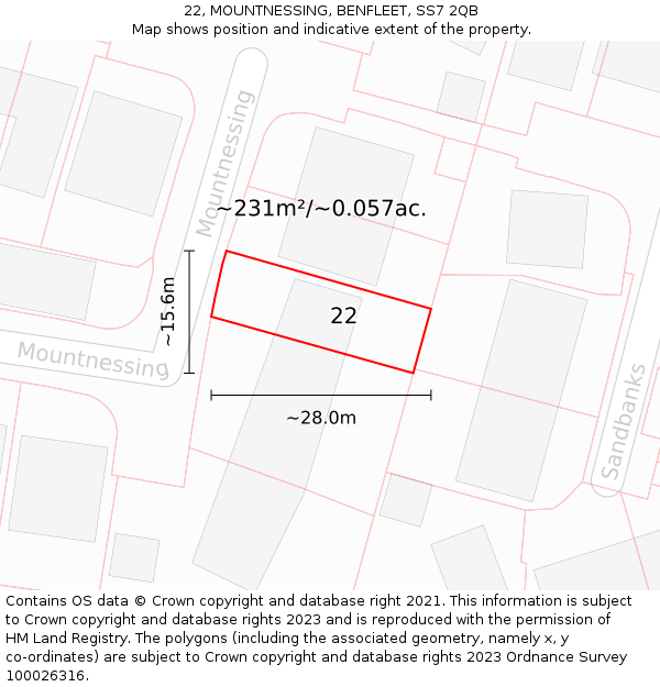 22, MOUNTNESSING, BENFLEET, SS7 2QB: Plot and title map