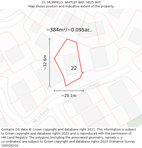 22, MUIRFIELD, WHITLEY BAY, NE25 9HY: Plot and title map