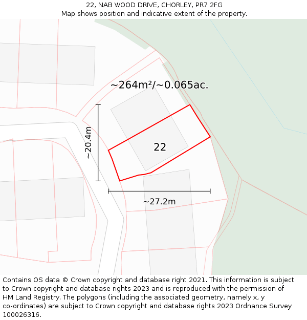 22, NAB WOOD DRIVE, CHORLEY, PR7 2FG: Plot and title map