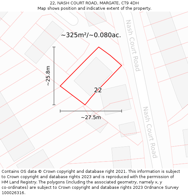 22, NASH COURT ROAD, MARGATE, CT9 4DH: Plot and title map