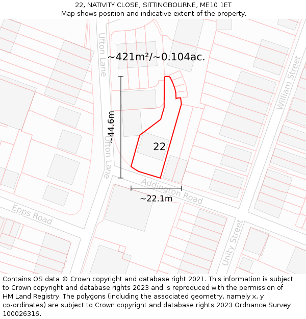 22, NATIVITY CLOSE, SITTINGBOURNE, ME10 1ET: Plot and title map