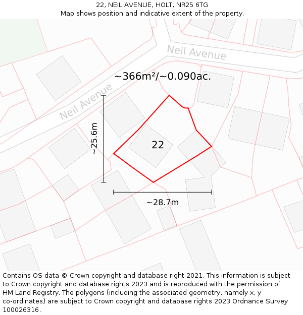 22, NEIL AVENUE, HOLT, NR25 6TG: Plot and title map