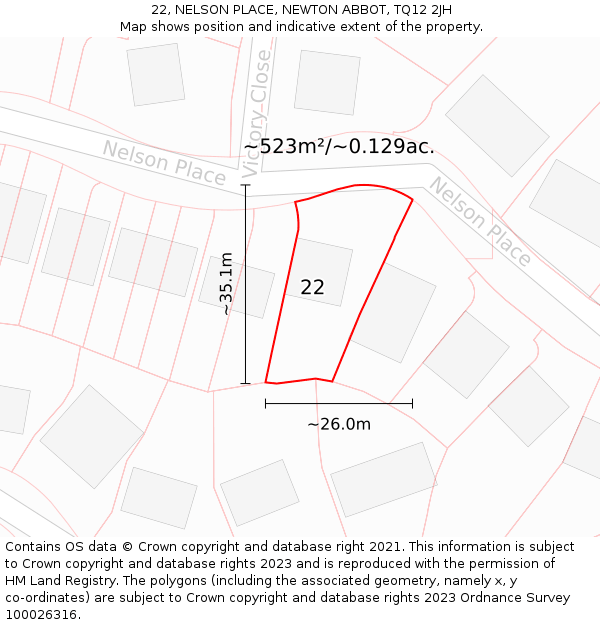 22, NELSON PLACE, NEWTON ABBOT, TQ12 2JH: Plot and title map