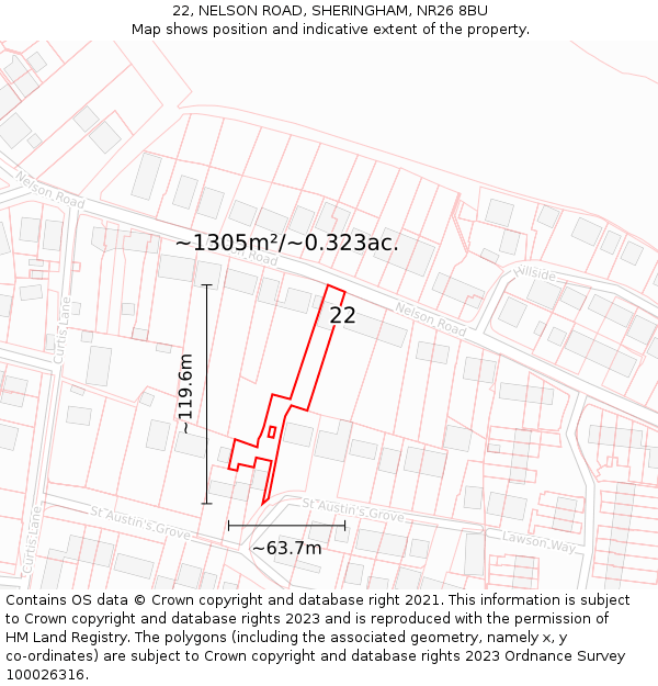 22, NELSON ROAD, SHERINGHAM, NR26 8BU: Plot and title map