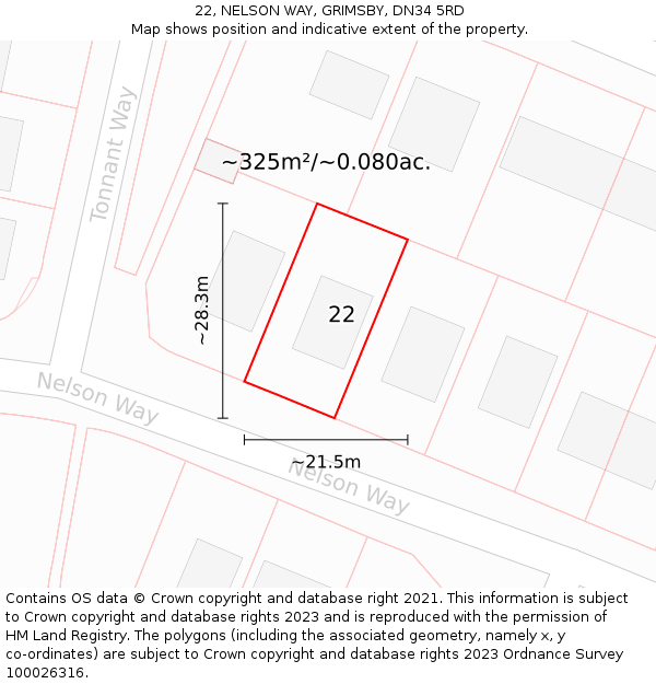 22, NELSON WAY, GRIMSBY, DN34 5RD: Plot and title map