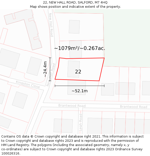 22, NEW HALL ROAD, SALFORD, M7 4HQ: Plot and title map