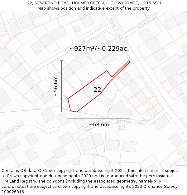 22, NEW POND ROAD, HOLMER GREEN, HIGH WYCOMBE, HP15 6SU: Plot and title map