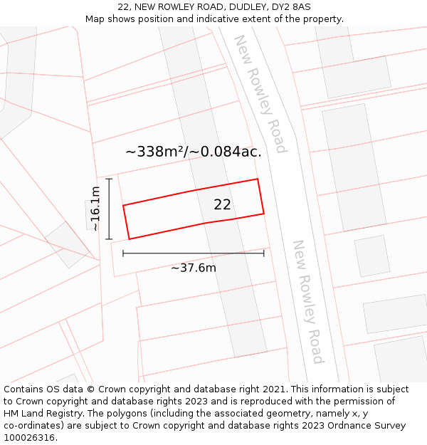 22, NEW ROWLEY ROAD, DUDLEY, DY2 8AS: Plot and title map