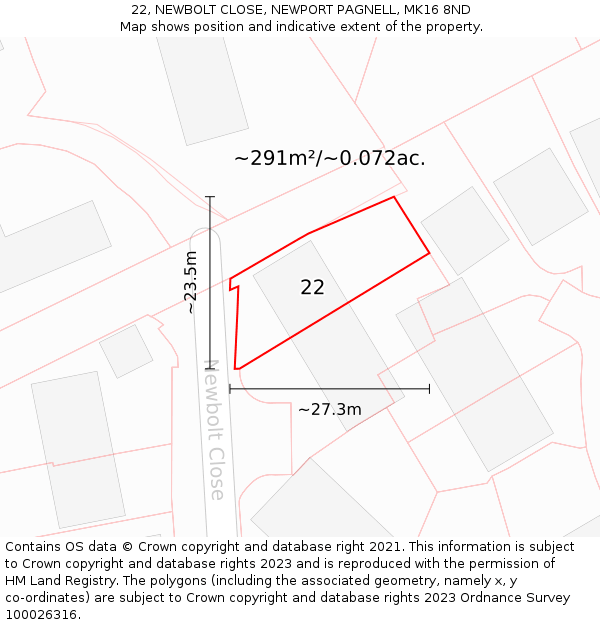 22, NEWBOLT CLOSE, NEWPORT PAGNELL, MK16 8ND: Plot and title map