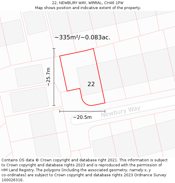 22, NEWBURY WAY, WIRRAL, CH46 1PW: Plot and title map