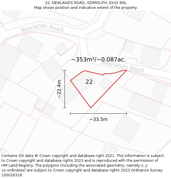22, NEWLANDS ROAD, SIDMOUTH, EX10 9NL: Plot and title map