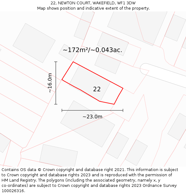 22, NEWTON COURT, WAKEFIELD, WF1 3DW: Plot and title map