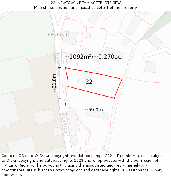 22, NEWTOWN, BEAMINSTER, DT8 3EW: Plot and title map