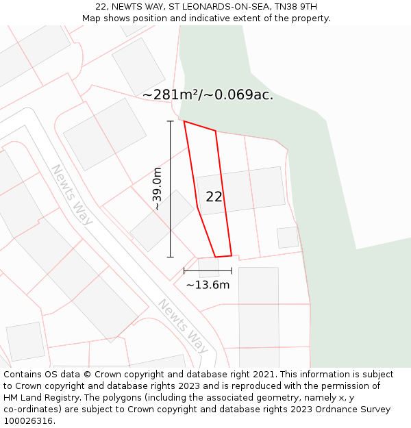 22, NEWTS WAY, ST LEONARDS-ON-SEA, TN38 9TH: Plot and title map