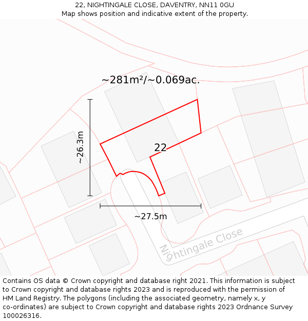 22, NIGHTINGALE CLOSE, DAVENTRY, NN11 0GU: Plot and title map